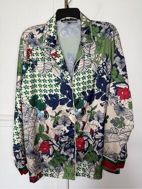 Dalia Macphee Floral Satin floral button down shirt 2X